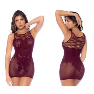 Mapale 1118 Sleeveless Floral Fishnet Dress Color Cherry